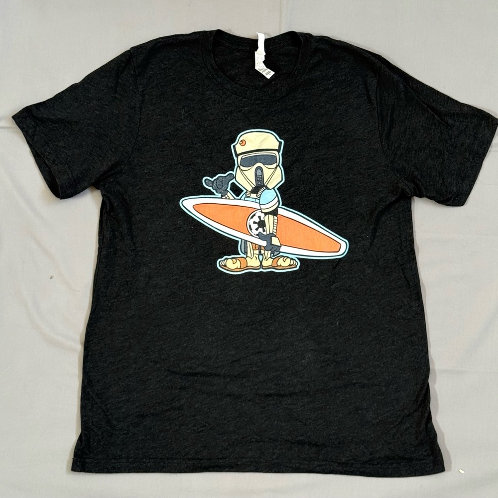 Star Wars Scariff Shoretrooper Surfing Graphic T-shirt Black Size Large